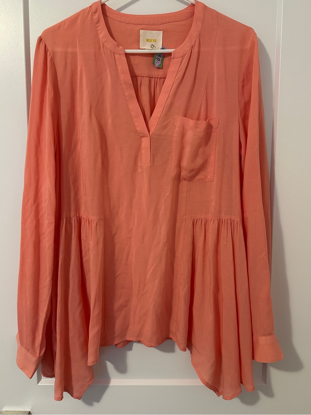 Anthropologie Maeve Coral Laiken Henley Blouse Size 12 Women’s - Picture 2 of 9